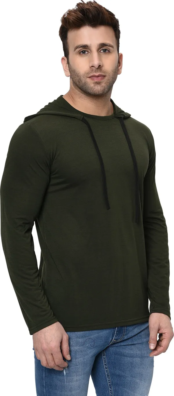 Dark_Green_Cotton_Solid_Hooded_Neck_Regukar_Fit_T-Shirt_For_Men