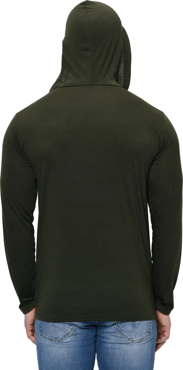 Dark_Green_Cotton_Solid_Hooded_Neck_Regukar_Fit_T-Shirt_For_Men