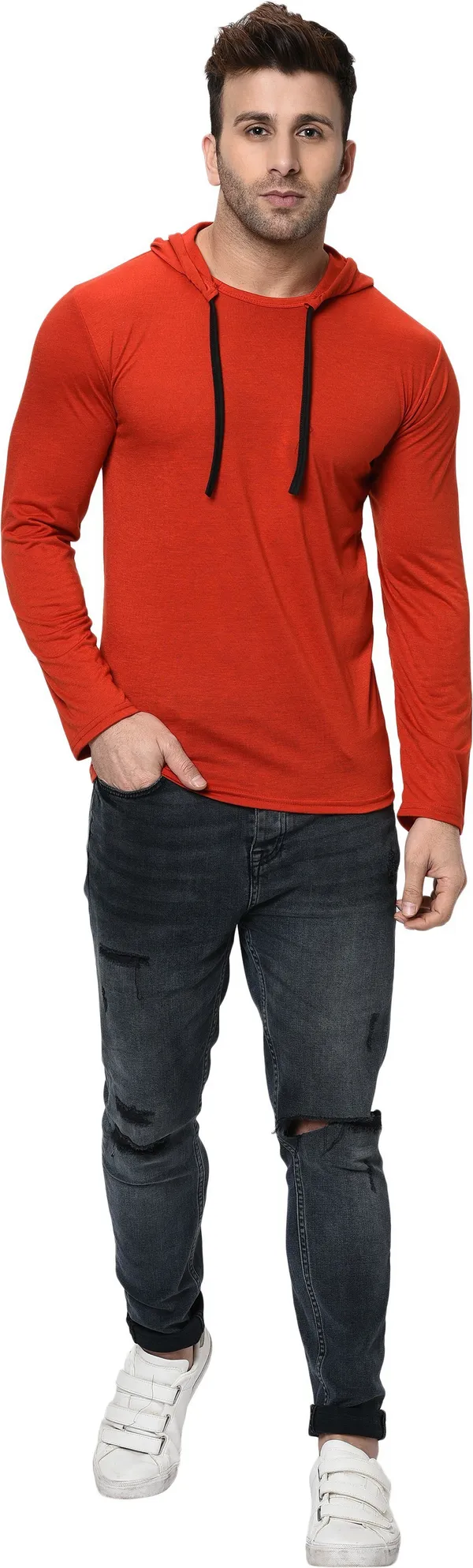Red_Cotton_Solid_Hooded_Neck_Regukar_Fit_T-Shirt_for_men