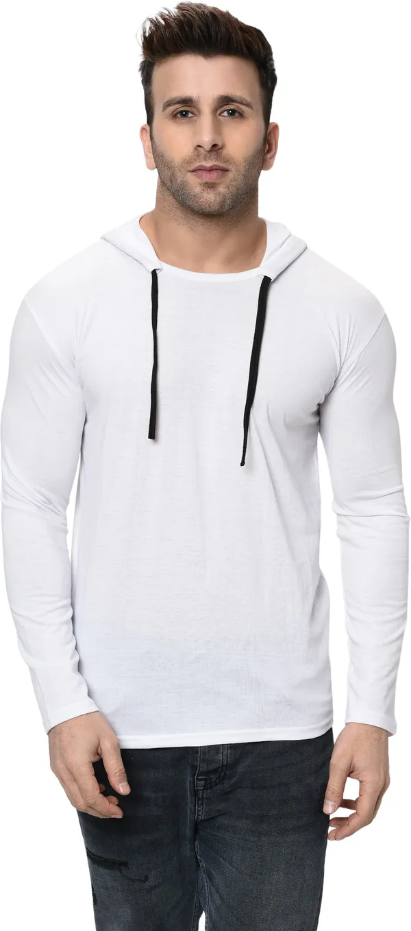 White_Cotton_Solid_Hooded_Neck_Regukar_Fit_T-Shirt_For_Men