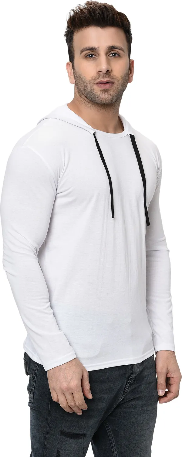 White_Cotton_Solid_Hooded_Neck_Regukar_Fit_T-Shirt_For_Men