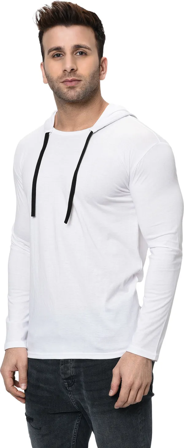 White_Cotton_Solid_Hooded_Neck_Regukar_Fit_T-Shirt_For_Men