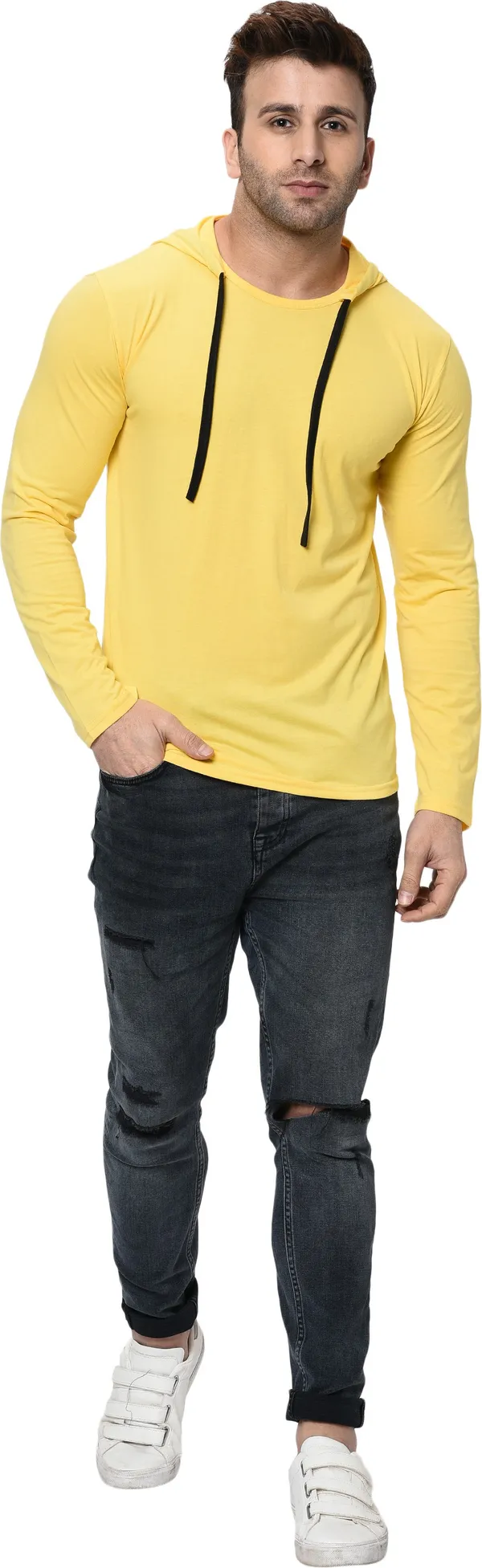 Yellow_Cotton_Solid_Hooded_Neck_Regukar_Fit_T-Shirt_for_men