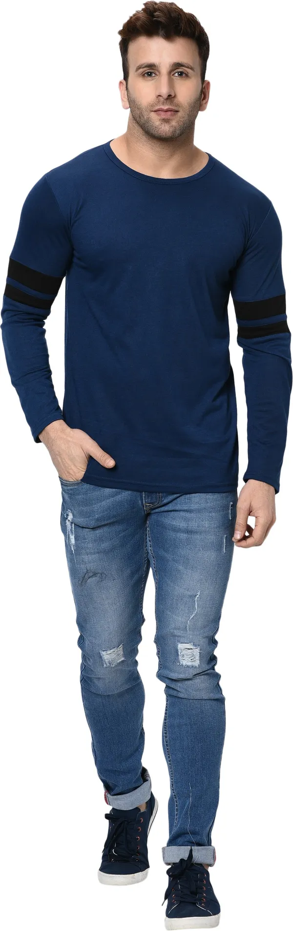 Blue_Striped_Round_Neck_Regukar_Fit_T-Shirt_For_Men
