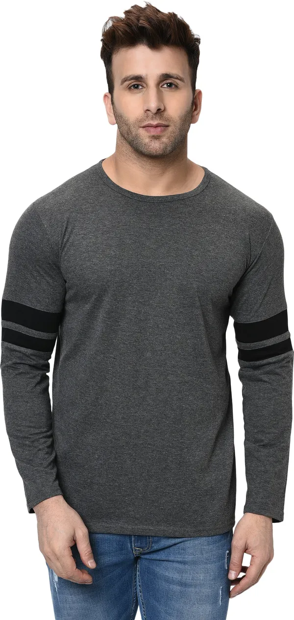 Grey_Striped_Round_Neck_Regukar_Fit_T-Shirt_For_Men