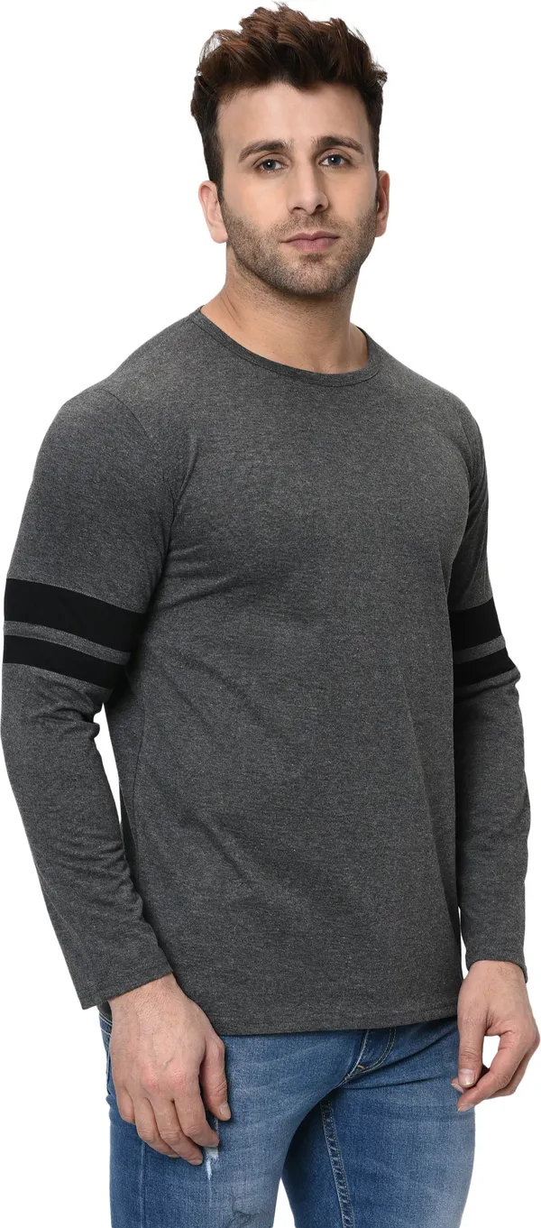 Grey_Striped_Round_Neck_Regukar_Fit_T-Shirt_For_Men