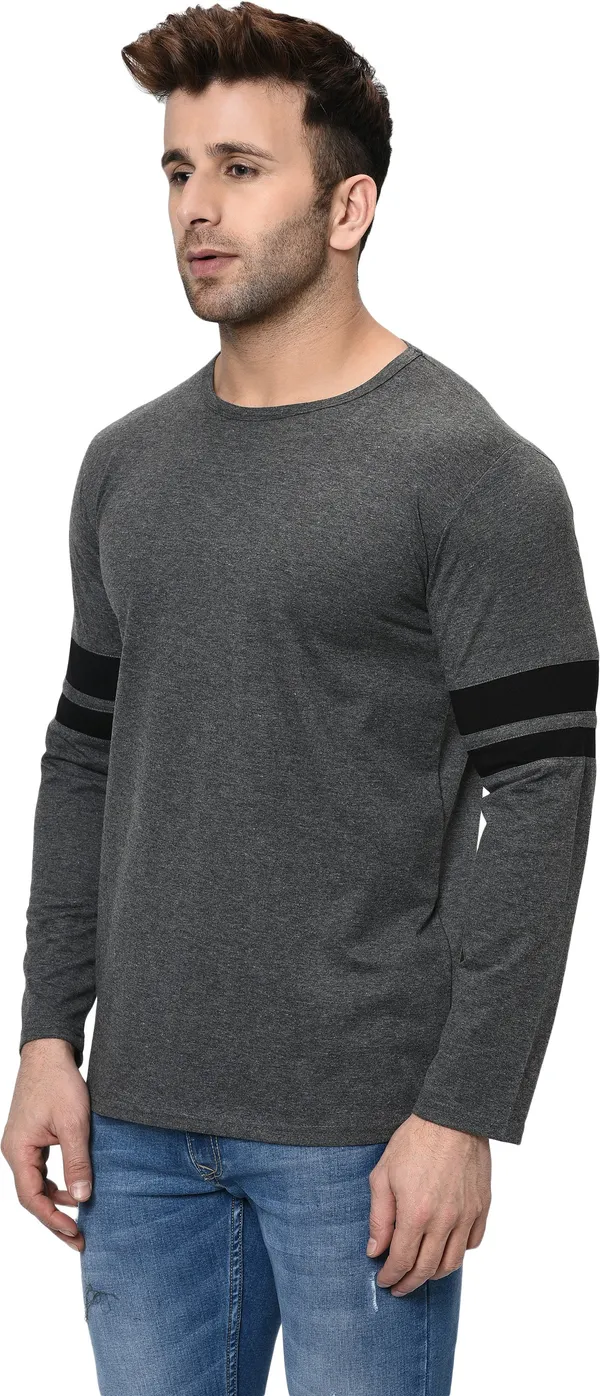 Grey_Striped_Round_Neck_Regukar_Fit_T-Shirt_For_Men