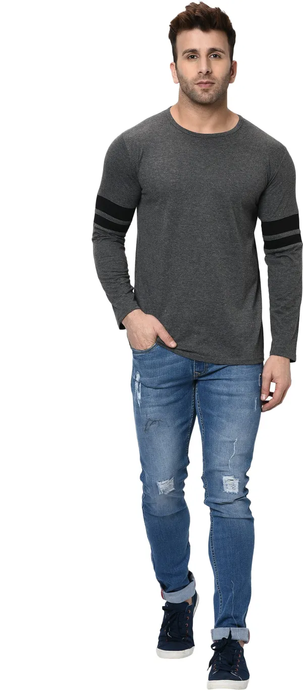 Grey_Striped_Round_Neck_Regukar_Fit_T-Shirt_For_Men
