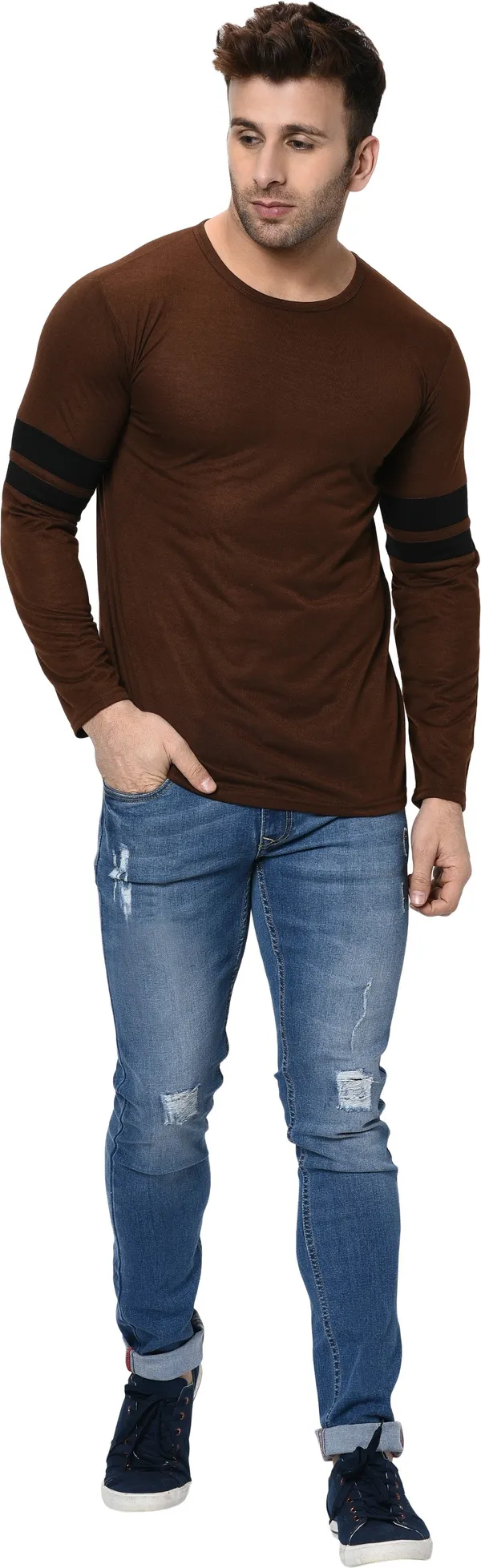 Brown_Striped_Round_Neck_Regukar_Fit_T-Shirt_for_men