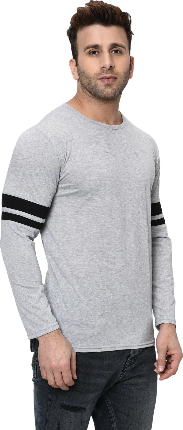Grey_Striped_Round_Neck_Regukar_Fit_T-Shirt_For_Men
