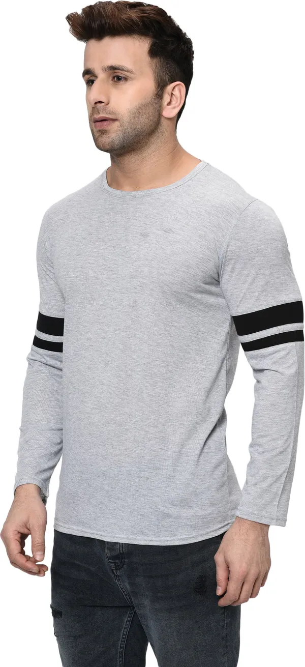 Grey_Striped_Round_Neck_Regukar_Fit_T-Shirt_For_Men