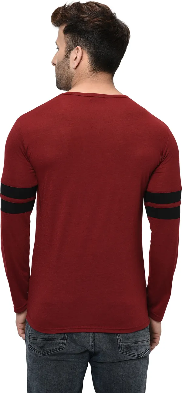 Maroon_Striped_Round_Neck_Regukar_Fit_T-Shirt_For_Men