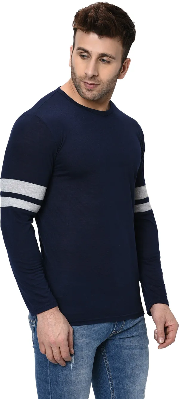Dark_Blue_Striped_Round_Neck_Regukar_Fit_T-Shirt_For_Men