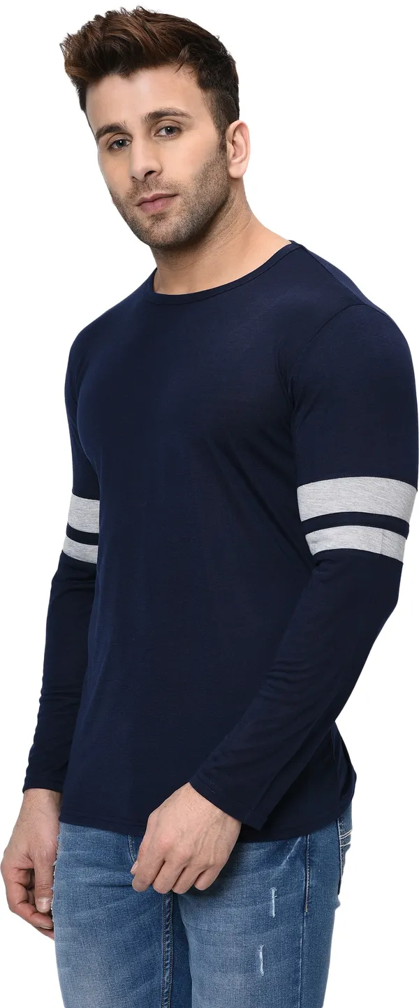 Dark_Blue_Striped_Round_Neck_Regukar_Fit_T-Shirt_For_Men