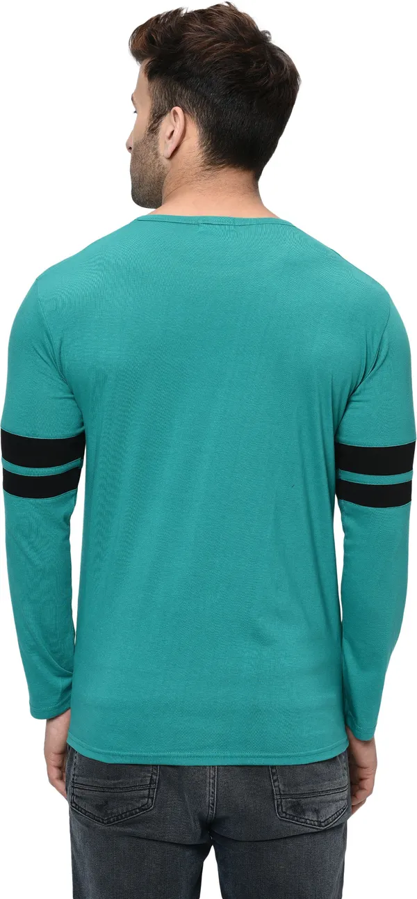 Light_Green_Striped_Round_Neck_Regukar_Fit_T-Shirt_For_Men