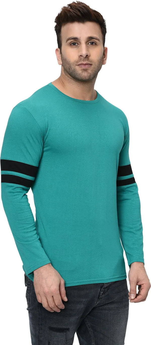 Light_Green_Striped_Round_Neck_Regukar_Fit_T-Shirt_For_Men