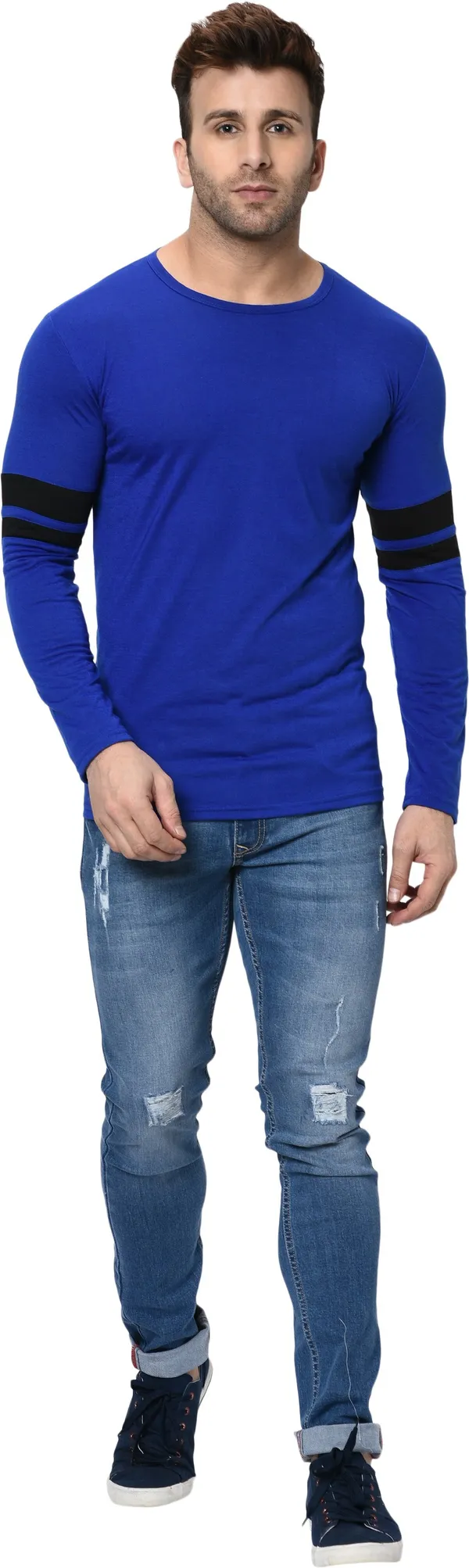 Dark_Blue_Colorblock_Shawl_Neck_Regukar_Fit_T-Shirt_for_men