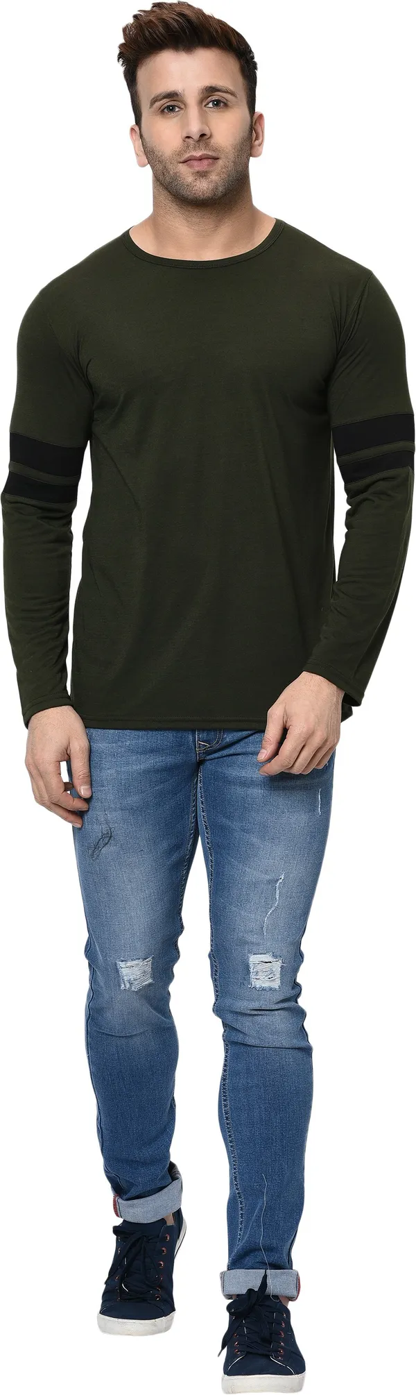 Green_Striped_Round_Neck_Regukar_Fit_T-Shirt_For_Men