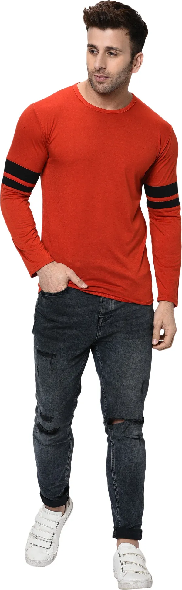 Red__Striped_Round_Neck__Regukar_Fit_T-Shirt_For_Men