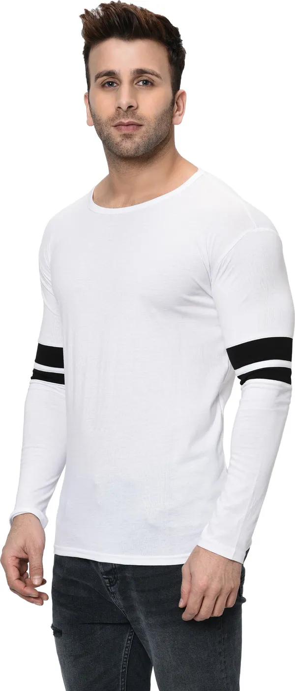 White_Striped_Round_Neck_Regukar_Fit_T-Shirt_For_Men