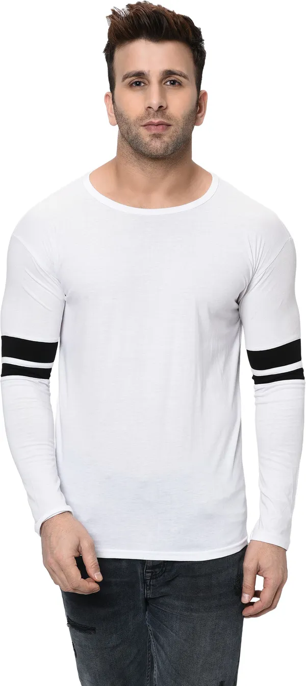 White_Striped_Round_Neck_Regukar_Fit_T-Shirt_For_Men