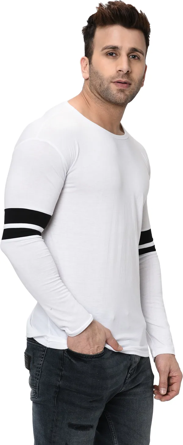 White_Striped_Round_Neck_Regukar_Fit_T-Shirt_For_Men