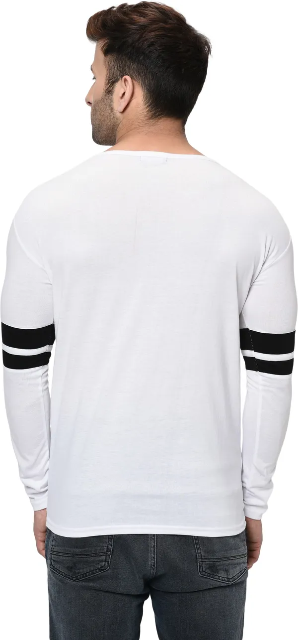 White_Striped_Round_Neck_Regukar_Fit_T-Shirt_For_Men