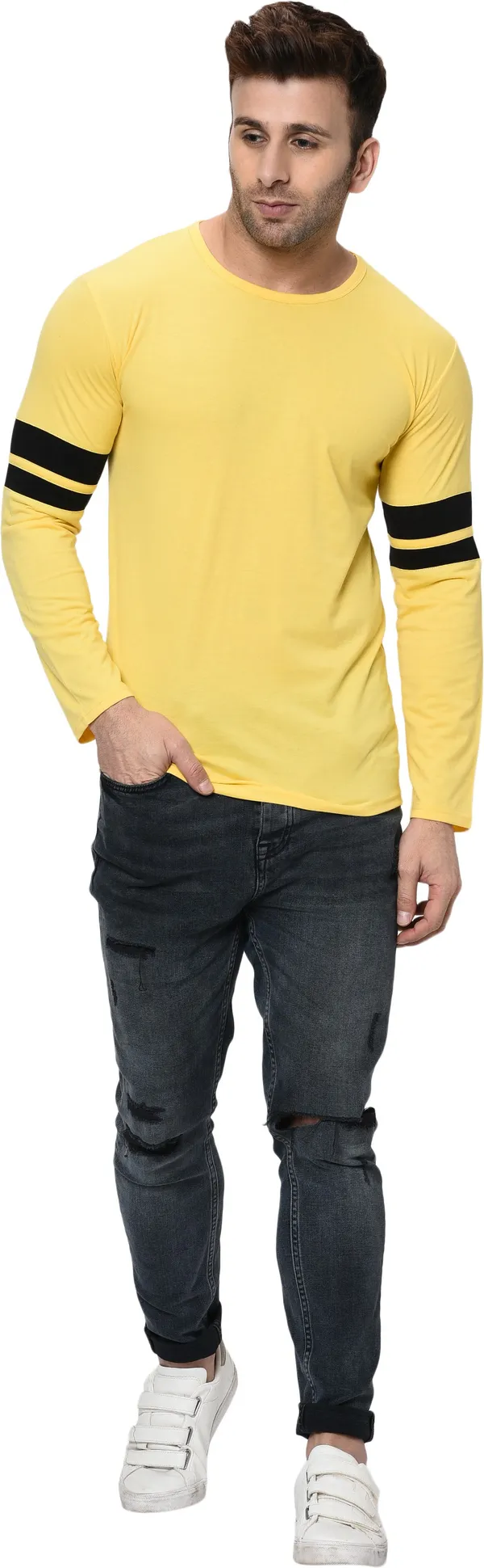 Yellow_Striped_Round_Neck_Regukar_Fit_T-Shirt_for_men