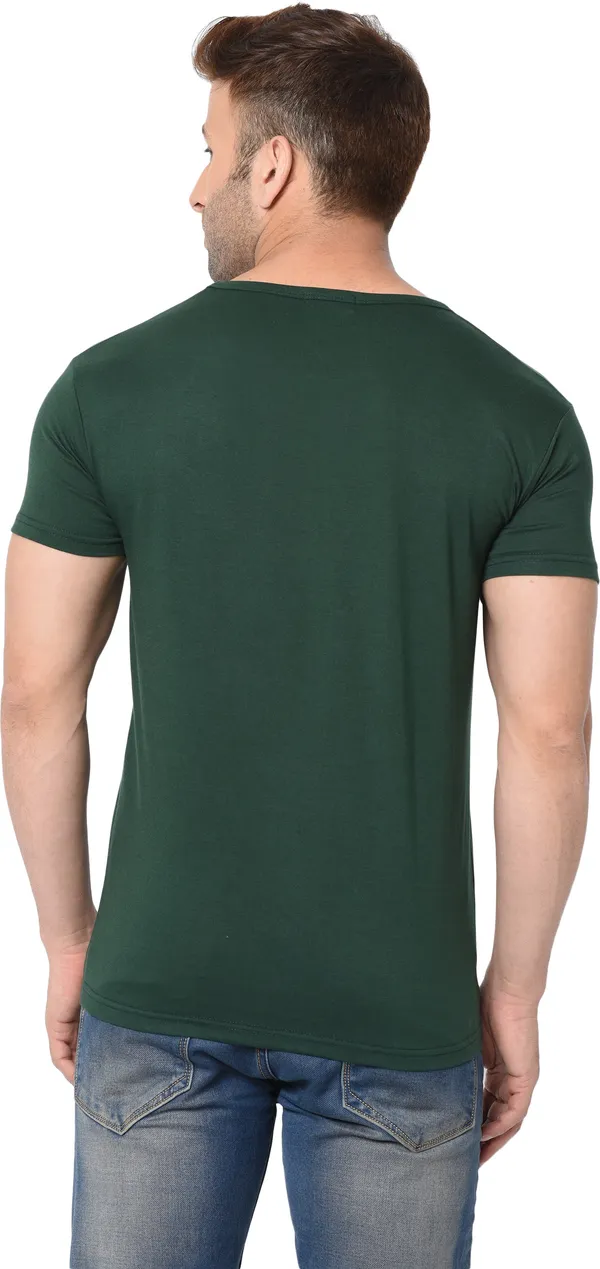 Dark_Green_Cotton_Solid_V_Neck_Regukar_Fit_T-Shirt_For_Men