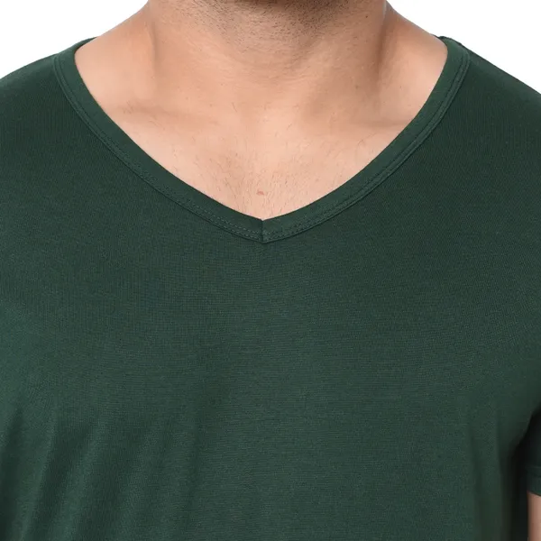 Dark_Green_Cotton_Solid_V_Neck_Regukar_Fit_T-Shirt_For_Men