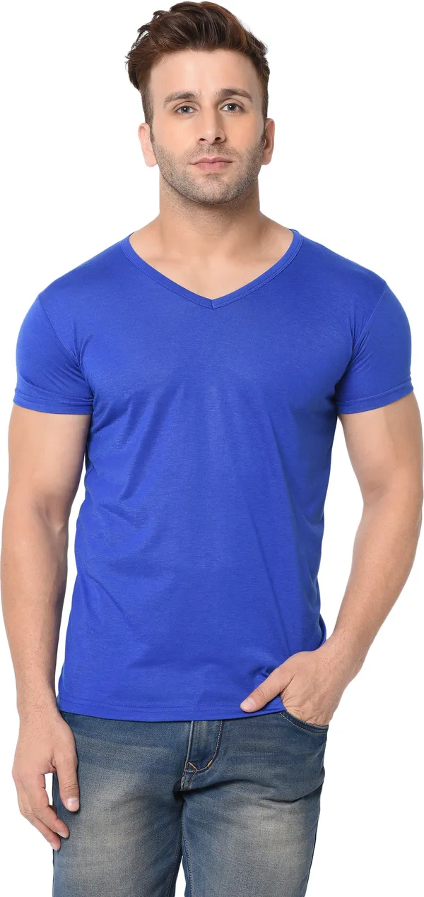 Blue_Cotton_Solid_V_Neck_Regukar_Fit_T-Shirt_For_Men