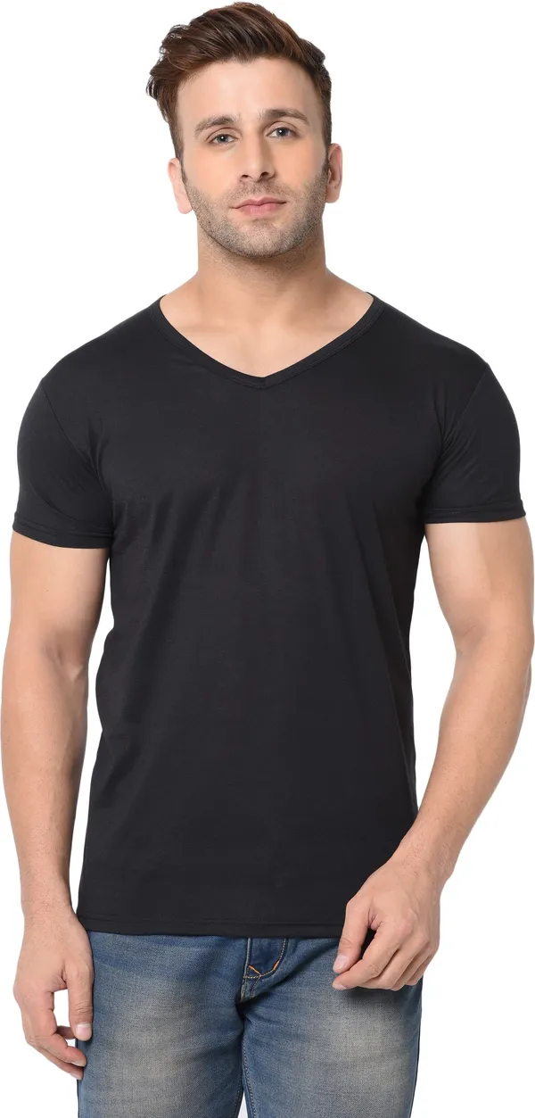 Black_Cotton_Solid_V_Neck_Regukar_Fit_T-Shirt_For_Men