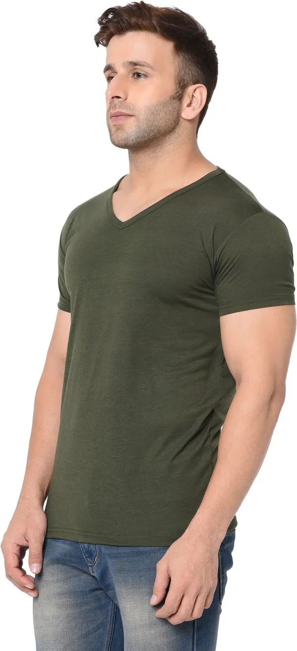 Dark_Green_Cotton_Solid_V_Neck_Regukar_Fit_T-Shirt_For_Men