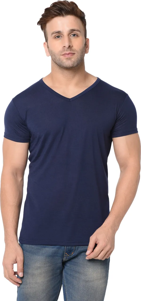 Dark_Blue_Cotton_Solid_V_Neck_Regukar_Fit_T-Shirt_For_Men