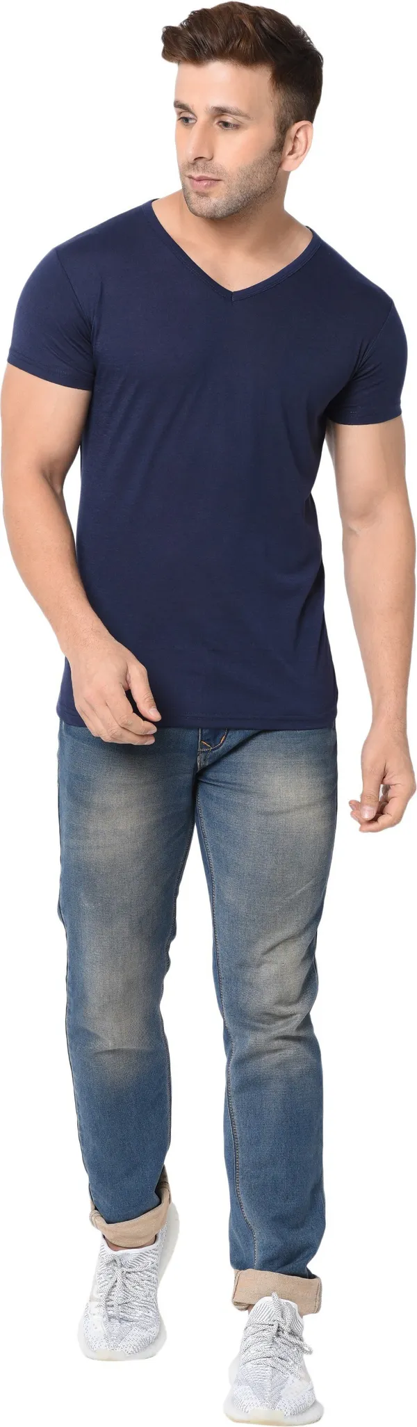 Dark_Blue_Cotton_Solid_V_Neck_Regukar_Fit_T-Shirt_For_Men