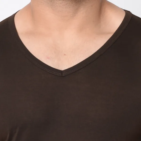 Brown_Cotton_Solid_V_Neck__Regukar_Fit_T-Shirt_For_Men