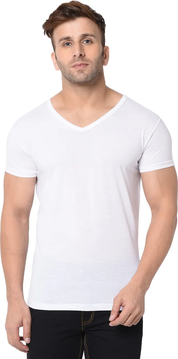 White_Cotton_Solid_V_Neck_Regukar_Fit_T-Shirt_For_Men