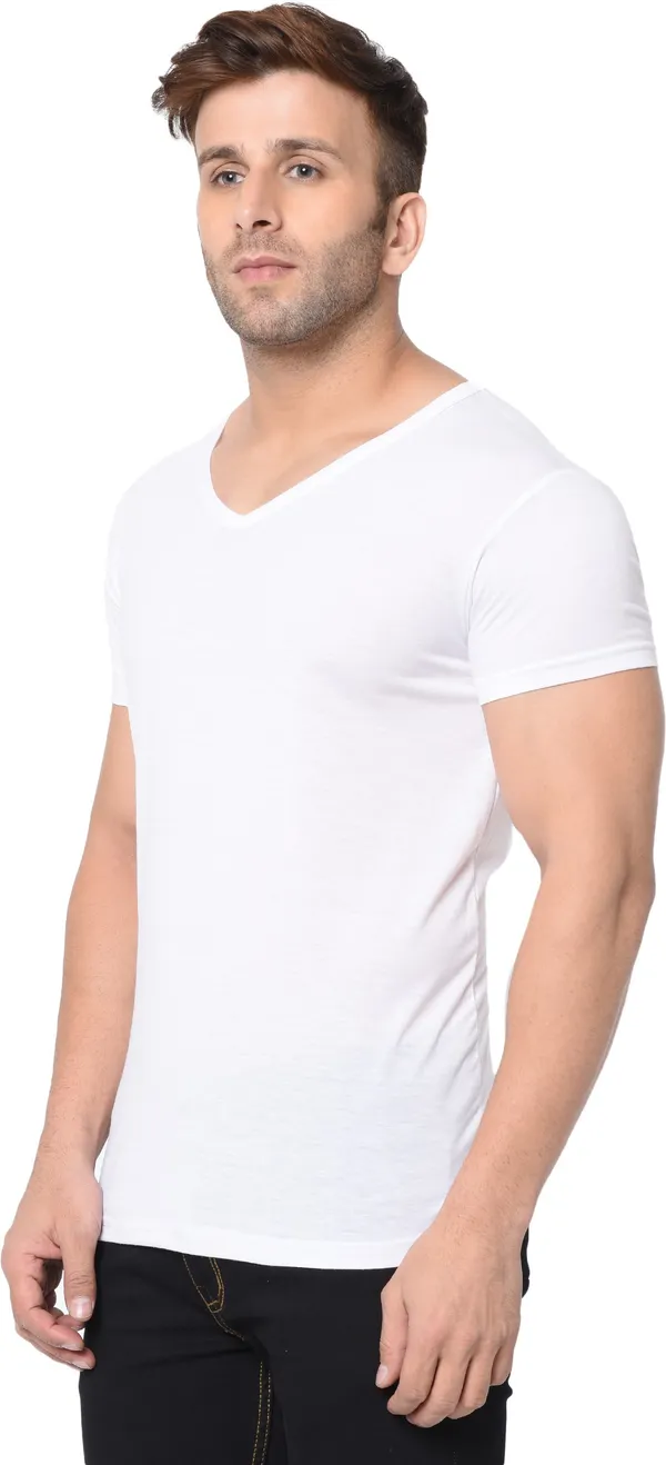 White_Cotton_Solid_V_Neck_Regukar_Fit_T-Shirt_For_Men