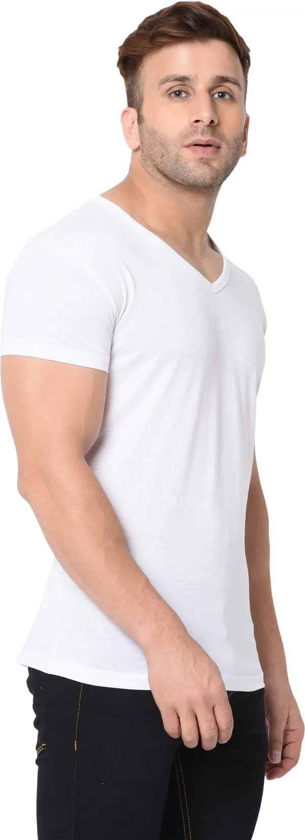 White_Cotton_Solid_V_Neck_Regukar_Fit_T-Shirt_For_Men