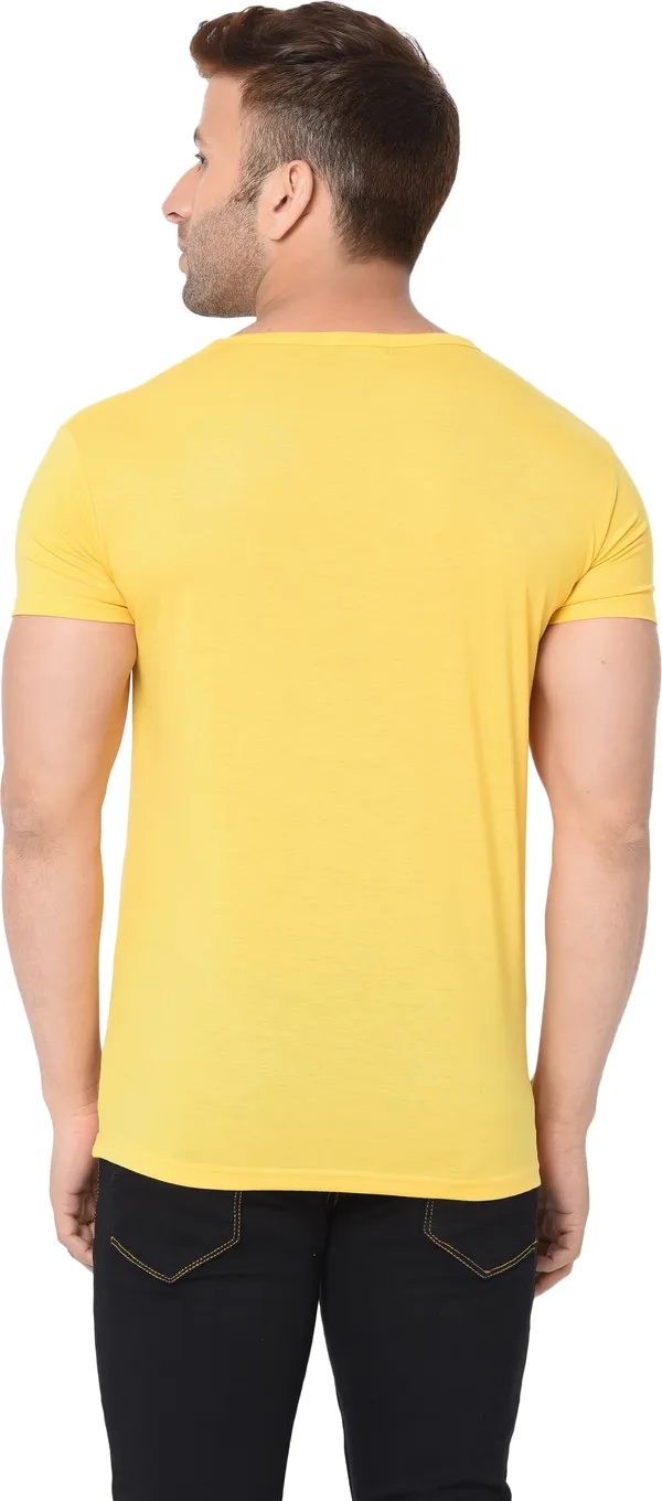 Yellow_Cotton_Solid_V_Neck_Regukar_Fit_T-Shirt_For_Men