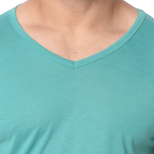 Light_Green_Cotton_Solid_V_Neck_Regukar_Fit_T-Shirt_For_Men