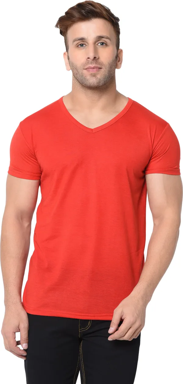 Red_Cotton_Solid_V_Neck_Regukar_Fit_T-Shirt_For_Men