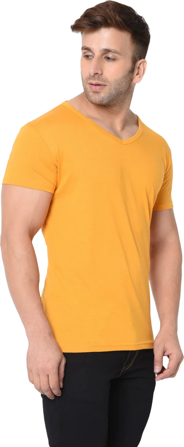 Yellow_Cotton_Solid_V_Neck_Regukar_Fit_T-Shirt_For_Men