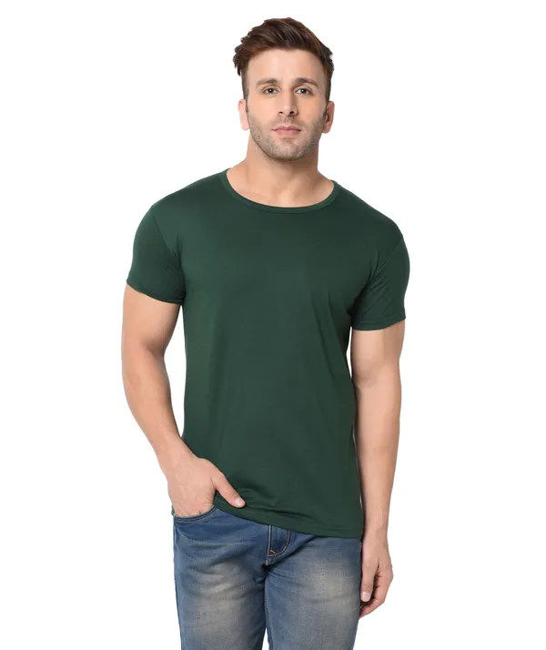 Dark_Green_Cotton_Solid_Round_Neck_Regukar_Fit_T-Shirt_For_Men