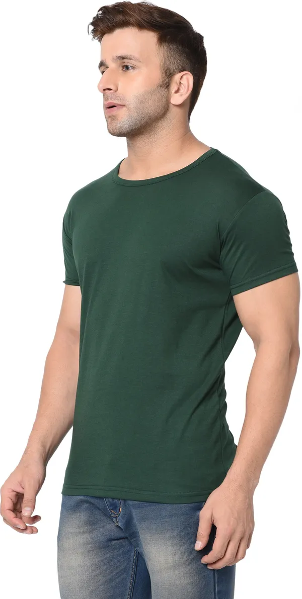 Dark_Green_Cotton_Solid_Round_Neck_Regukar_Fit_T-Shirt_For_Men