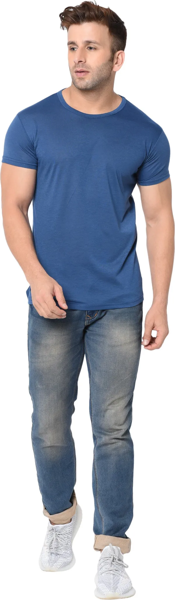 Dark_Blue_Cotton_Solid_Round_Neck_Regukar_Fit_T-Shirt_For_Men