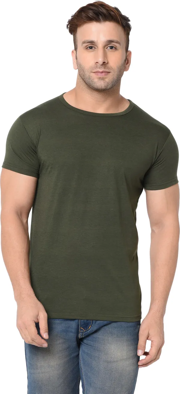 Dark_Green_Cotton_Solid_Round_Neck_Regukar_Fit_T-Shirt_For_Men