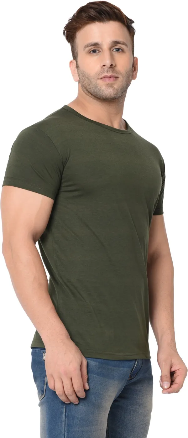 Dark_Green_Cotton_Solid_Round_Neck_Regukar_Fit_T-Shirt_For_Men