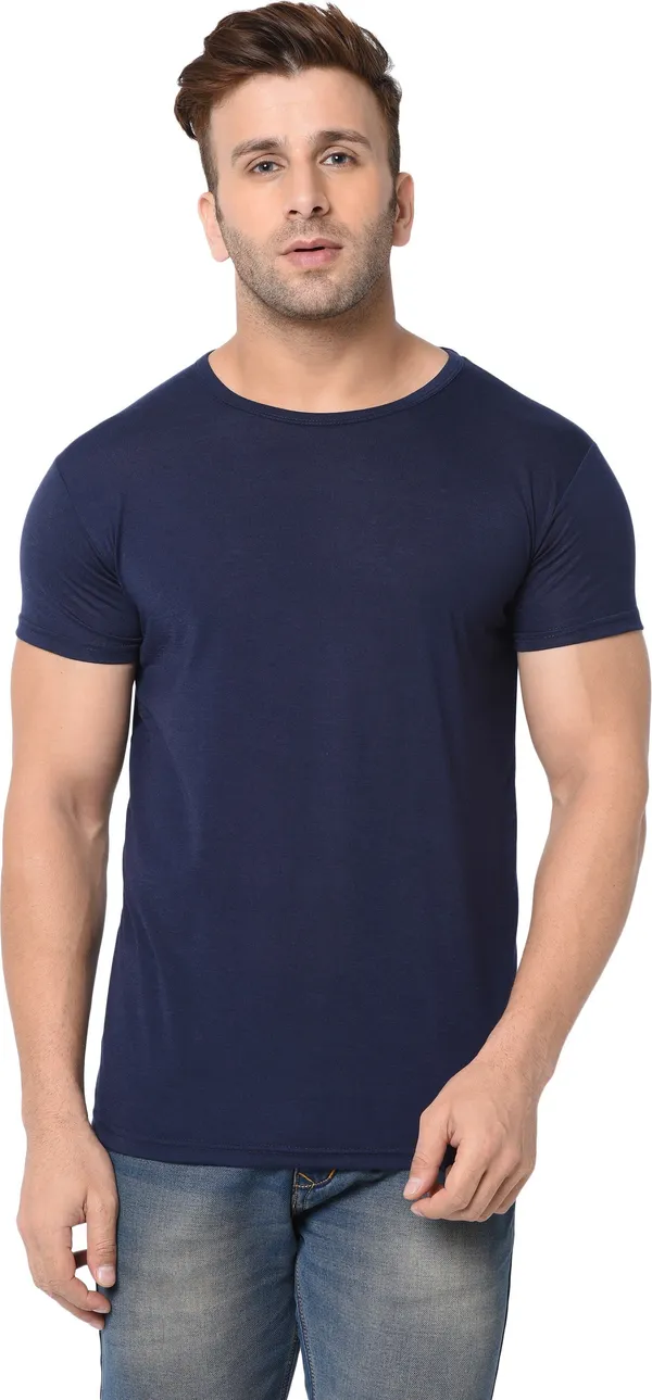 Blue_Cotton_Solid_Men_Round_Neck_Regukar_Fit_T-Shirt_For_Men