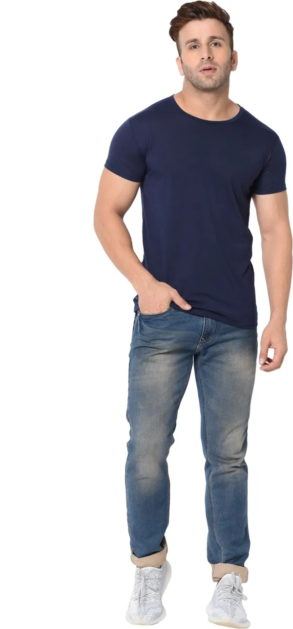 Blue_Cotton_Solid_Men_Round_Neck_Regukar_Fit_T-Shirt_For_Men